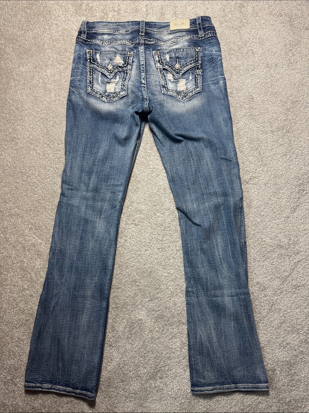 MISS ME BOOT CUT JEANS SIZE 36 X 38* 37 1/2* DENIM DISTRESSED POCKETS